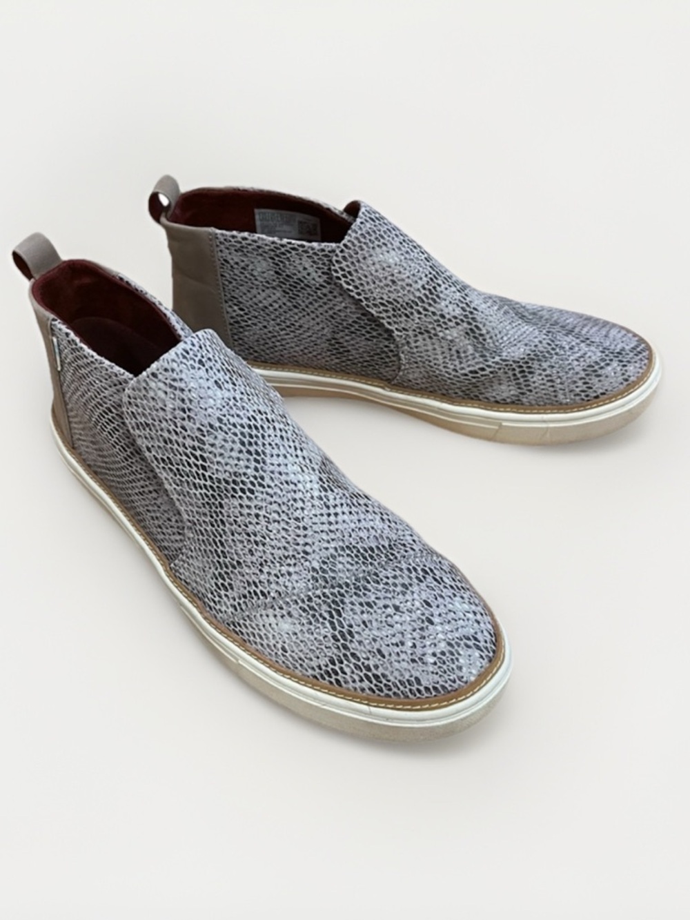 Toms Suede Paxton Snakeskin Ankle Booties Black Tan Size 8.5